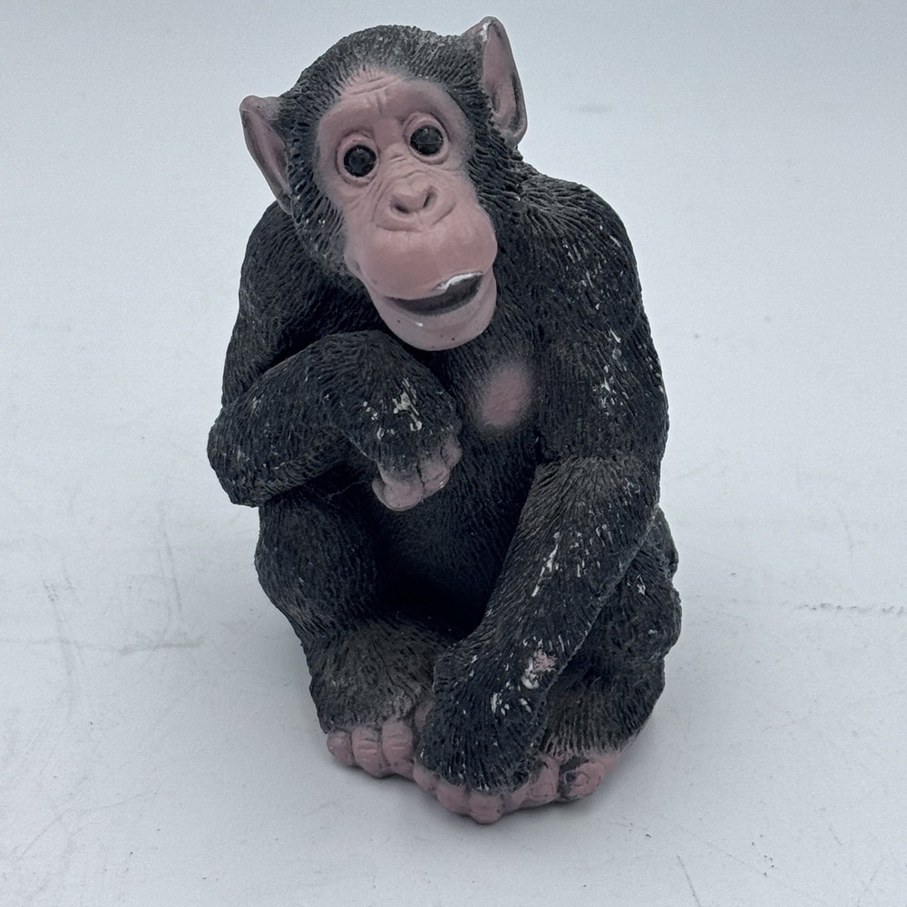 Vintage Monkey Thinker Pose Resin Statue Decor Tan Brown Chimpanzee Figure